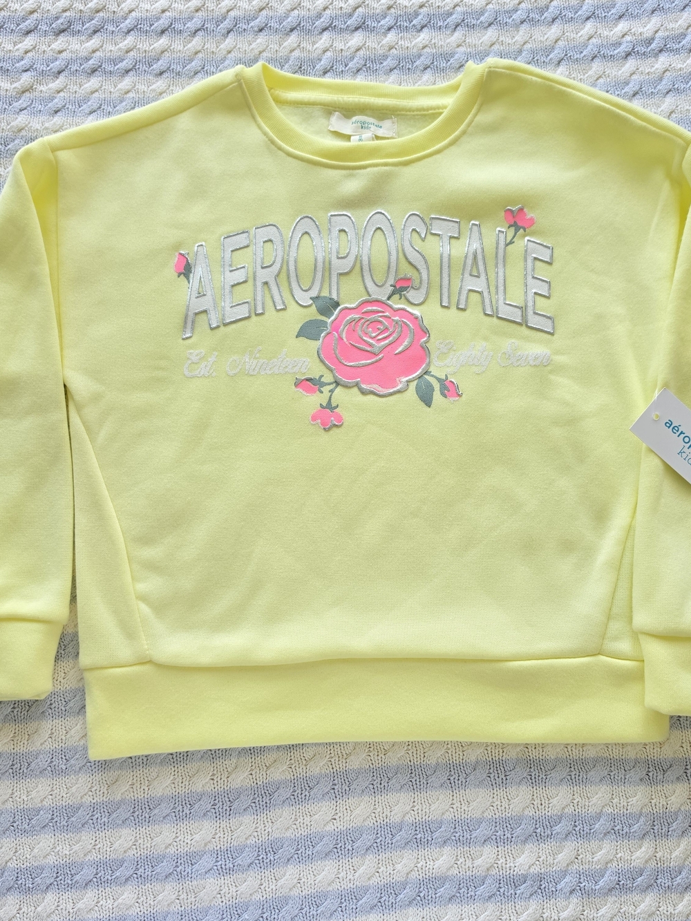 Aeropostale Lemon Yellow Sweatshirt with Pink Rose Logo